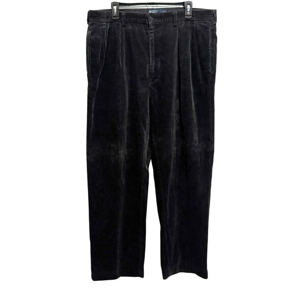 Polo Ralph Lauren Mens Black Corduroy Pants 38x32" Andrew Pleated Trouser Preppy - Picture 1 of 5